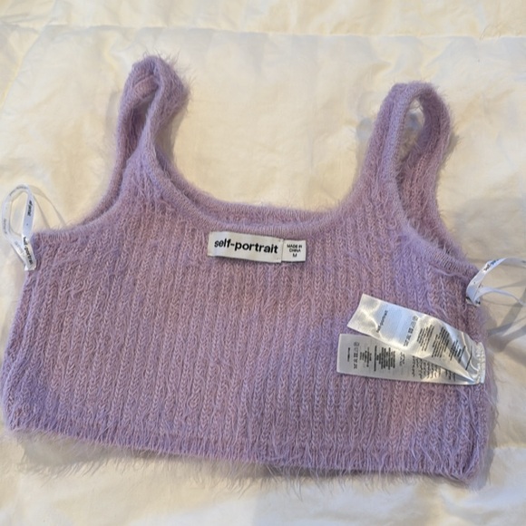 Self Portrait Fluffy Cropped Knit Top in Lilac, M - Picture 12 of 14